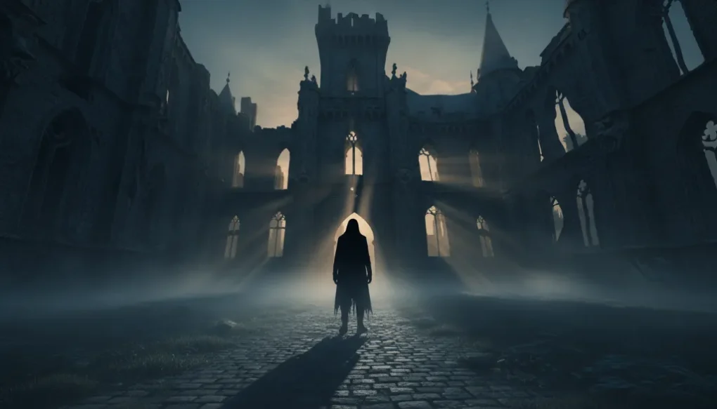 Livros de literatura de terror antigos dispostos em uma estante escura, evocando mistério