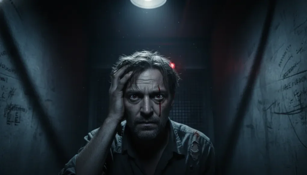 Uma pessoa em silhueta pensativa, transmitindo a atmosfera de suspense psicológico em um ambiente escuro.